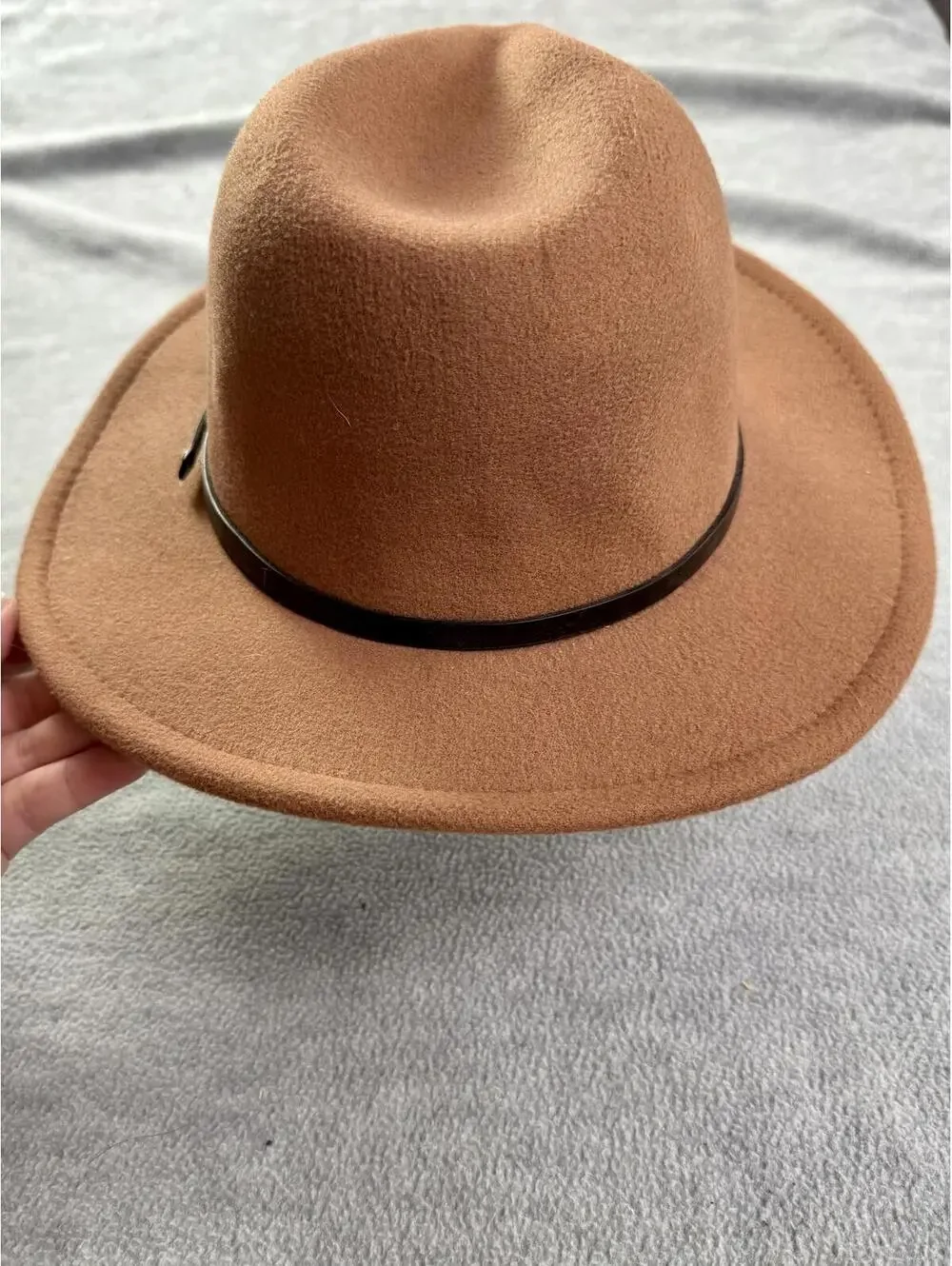 brown wool western‎ fedora hat leather band studded ranch style 21